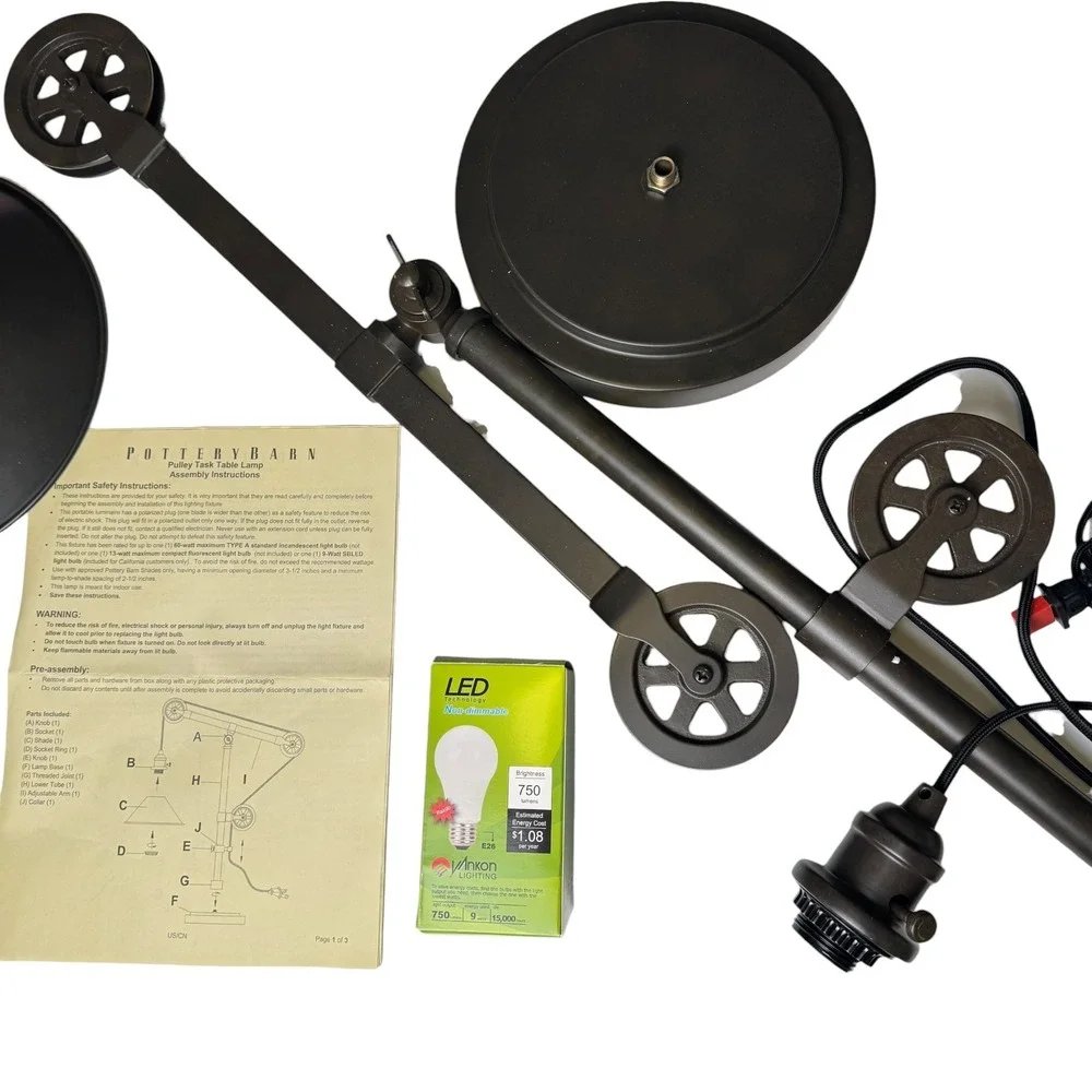 Pottery Barn Pulley‎ Task Table Lamp Industrial Bronze Adjustable Desk Light